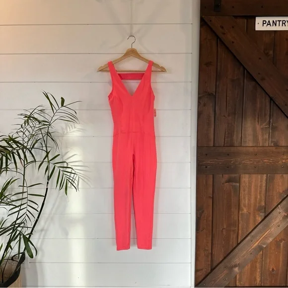 Free People Movement NWT Never Better One Piece Jumpsuit Neon Coral Size XS J20 - Picture 3 of 5
